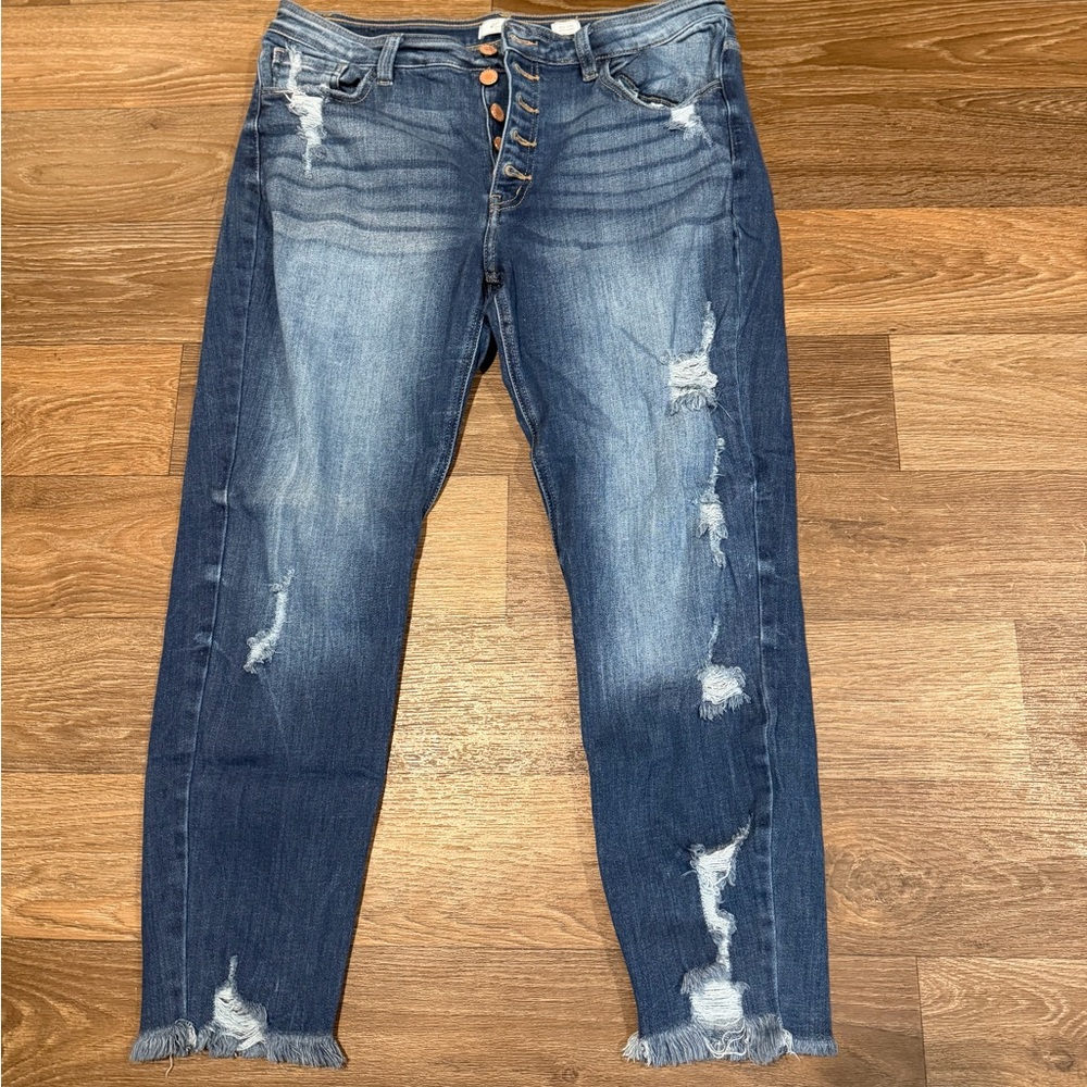 KanCan Women’s Dark Blue Distressed Skinny Jeans